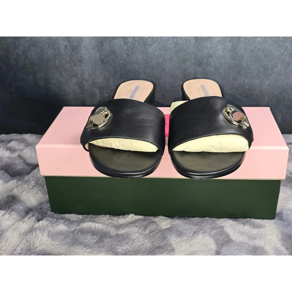 NWB‎ Kate Spade Ferry Black Leather Slide Sandals Size 9